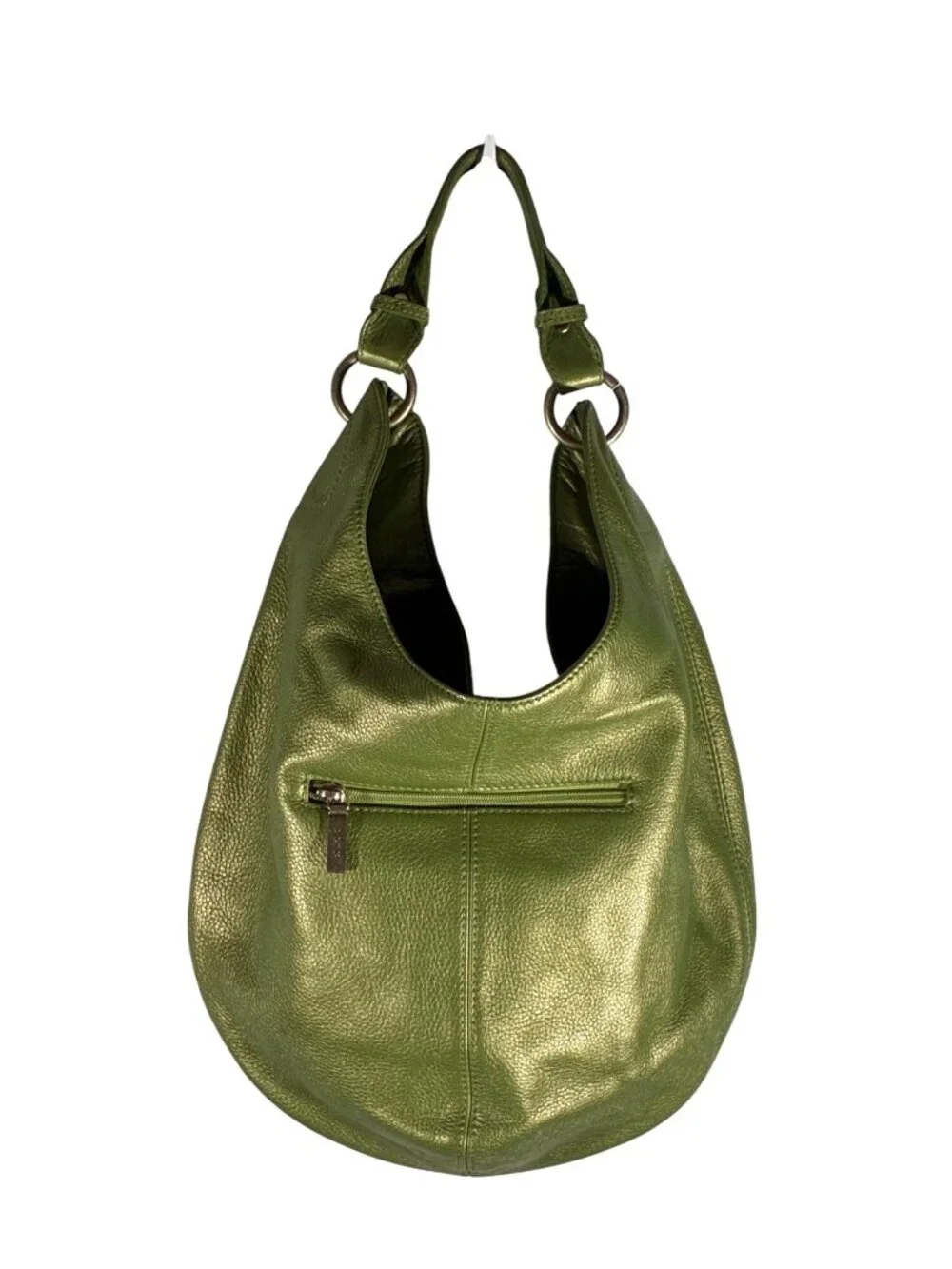 Hobo International rare Green Metallic pebbled Leather Hobo Bag Orange Interior